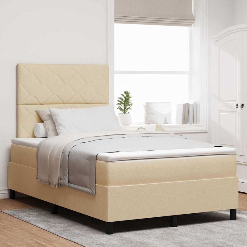 Casa si Gradina - Mobilier - Paturi si accesorii - Paturi - Pat cu arcuri cu saltea cu headboard Crem 120 x 190 cm tesatura - Infinity.ro