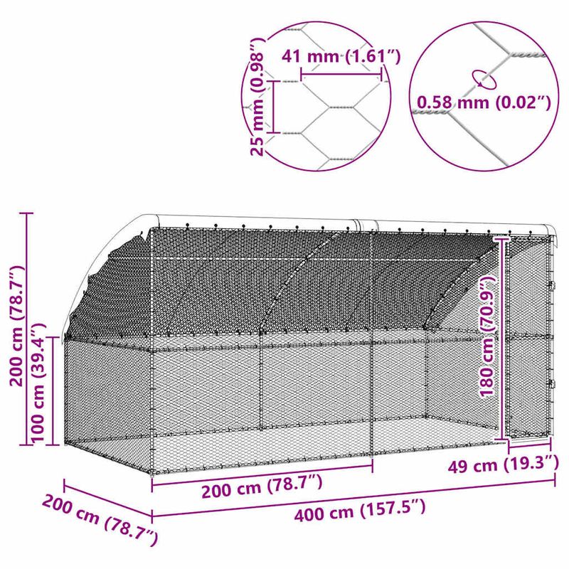 Petshop - Accesorii petshop - Culcusuri si custi - Custi interior si exterior - Cusca pentru pui Argintiu 400 x 200 x 198.5 cm Otel Galvanizat - Infinity.ro