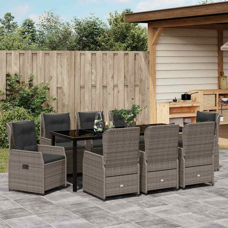 Casa si Gradina - Gradina si terasa - Mobilier exterior - Scaune si sezlonguri gradina - Set de masa pentru gradina 9 pcs Gri poliratan - Infinity.ro