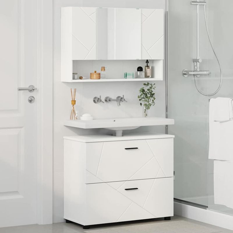 Casa si Gradina - Mobilier - Seturi de mobilier - Seturi baie - Set de mobilier pentru baie cu raft 2 pcs Alb 76.5 x 35 x 64 cm - Infinity.ro
