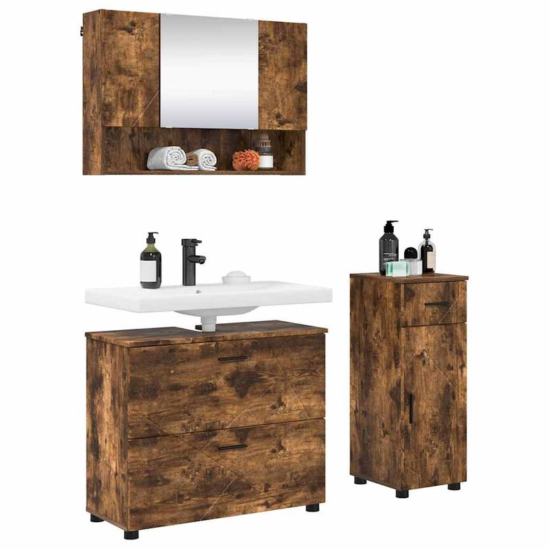 Casa si Gradina - Mobilier - Seturi de mobilier - Seturi baie - Set de mobilier pentru baie cu sertar 3 pcs Stejar afumat - Infinity.ro