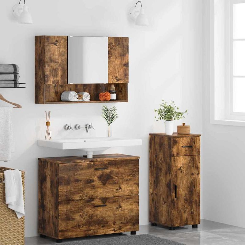 Casa si Gradina - Mobilier - Seturi de mobilier - Seturi baie - Set de mobilier pentru baie cu sertar 3 pcs Stejar afumat - Infinity.ro