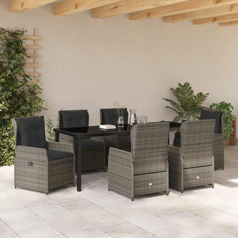 Casa si Gradina - Gradina si terasa - Mobilier exterior - Scaune si sezlonguri gradina - Set de masa pentru gradina 7 pcs Gri poliratan - Infinity.ro