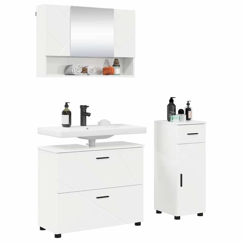 Casa si Gradina - Mobilier - Seturi de mobilier - Seturi baie - Set de mobilier pentru baie cu sertar 3 pcs Alb foarte lucios - Infinity.ro