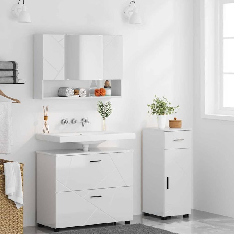 Casa si Gradina - Mobilier - Seturi de mobilier - Seturi baie - Set de mobilier pentru baie cu sertar 3 pcs Alb foarte lucios - Infinity.ro