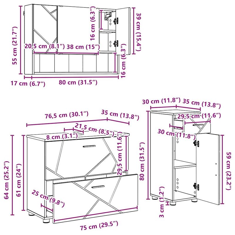 Casa si Gradina - Mobilier - Seturi de mobilier - Seturi baie - Set de mobilier pentru baie cu sertar 3 pcs Alb foarte lucios - Infinity.ro