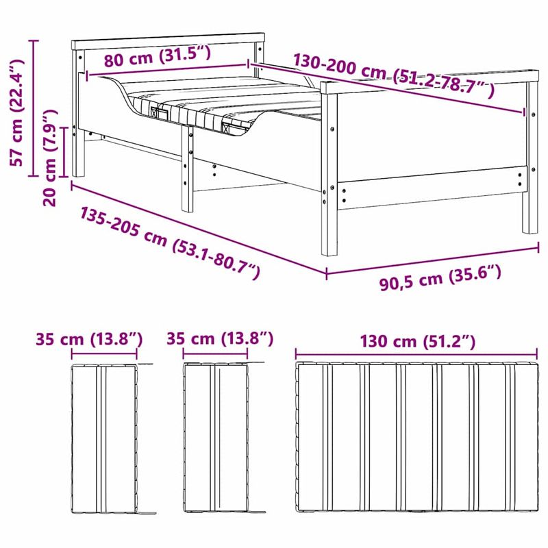 Casa si Gradina - Mobilier - Paturi si accesorii - Paturi - Cadru de pat cu saltea cu headboard Maro ceruit 80 x 200 cm - Infinity.ro