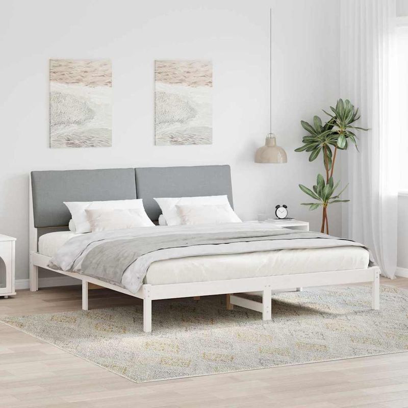 Casa si Gradina - Mobilier - Paturi si accesorii - Paturi - Cadru de pat Alb si gri deschis 200 x 200 cm Lemn masiv de pin - Infinity.ro