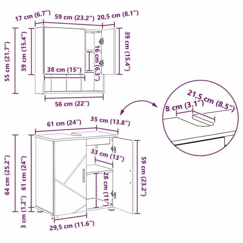 Casa si Gradina - Mobilier - Mobilier baie - Corpuri baie - Set de mobilier pentru baie 2 pcs sonoma gri 61 x 35 x 64 cm - Infinity.ro
