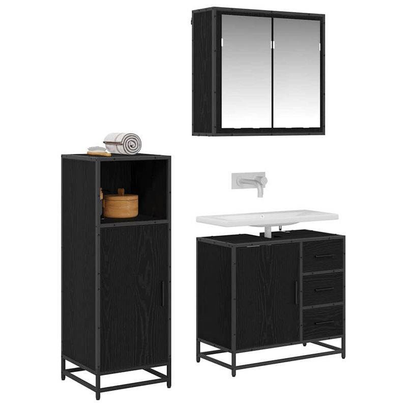 Casa si Gradina - Mobilier - Seturi de mobilier - Seturi baie - Set de mobilier pentru baie 3 pcs Stejar negru 65 x 33 x 60 cm - Infinity.ro
