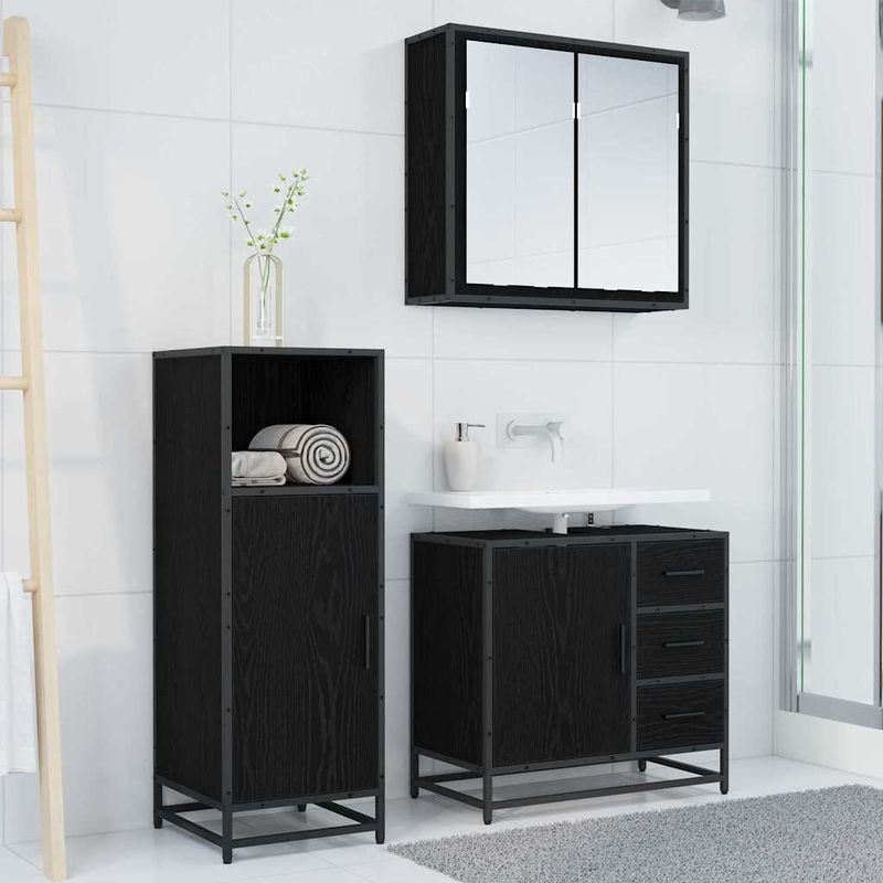 Casa si Gradina - Mobilier - Seturi de mobilier - Seturi baie - Set de mobilier pentru baie 3 pcs Stejar negru 65 x 33 x 60 cm - Infinity.ro