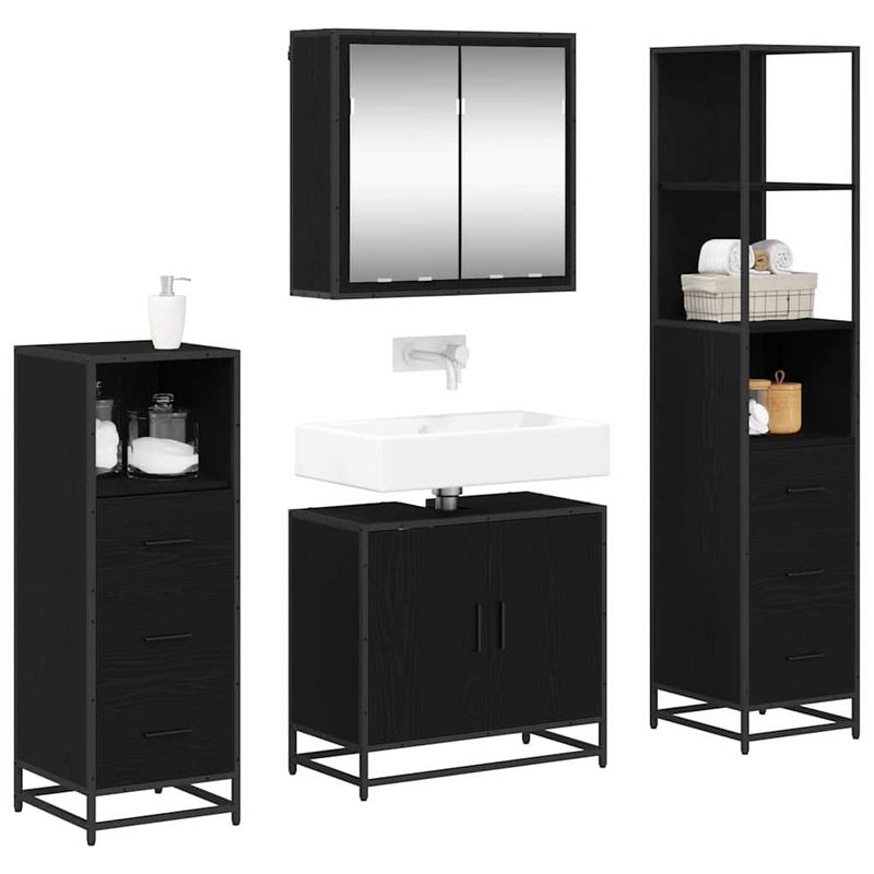 Casa si Gradina - Mobilier - Seturi de mobilier - Seturi baie - Set de mobilier pentru baie 4 pcs Stejar negru 65 x 33 x 60 cm - Infinity.ro