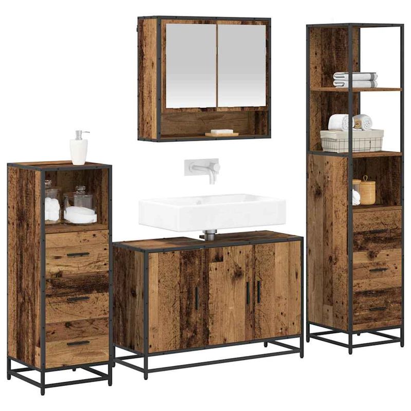 Casa si Gradina - Mobilier - Seturi de mobilier - Seturi baie - Set de mobilier pentru baie 4 pcs Lemn vechi 90 x 33 x 60 cm - Infinity.ro