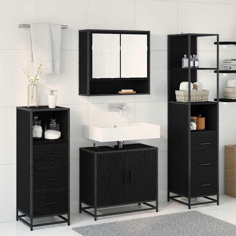 Casa si Gradina - Mobilier - Seturi de mobilier - Seturi baie - Set de mobilier pentru baie 4 pcs Stejar negru 65 x 33 x 60 cm - Infinity.ro