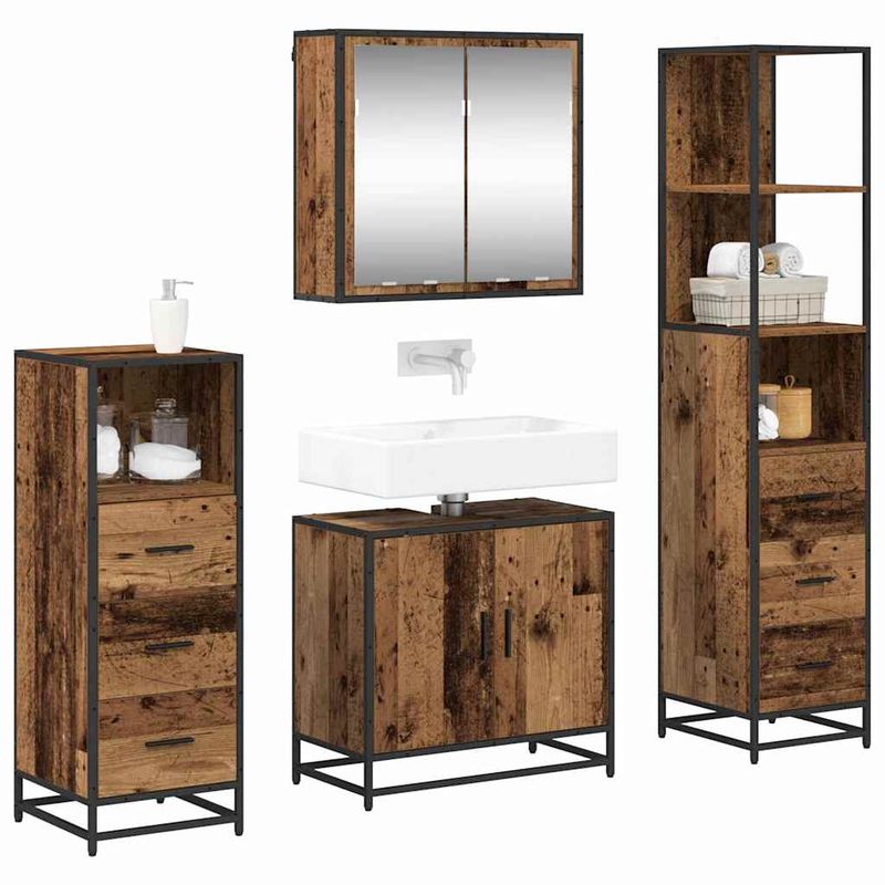 Casa si Gradina - Mobilier - Seturi de mobilier - Seturi baie - Set de mobilier pentru baie 4 pcs Lemn vechi 65 x 33 x 60 cm - Infinity.ro
