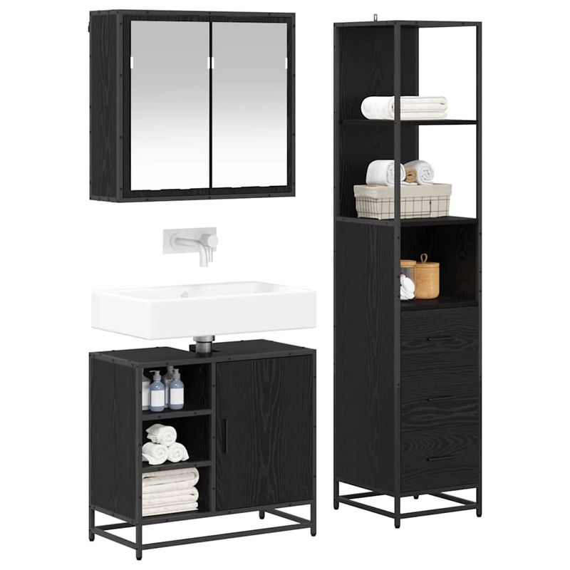 Casa si Gradina - Mobilier - Seturi de mobilier - Seturi baie - Set de mobilier pentru baie 3 pcs Stejar negru 65 x 33 x 60 cm - Infinity.ro