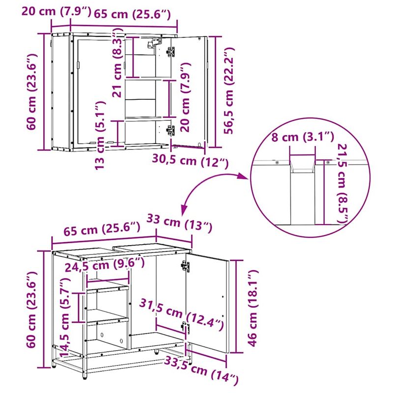 Casa si Gradina - Mobilier - Seturi de mobilier - Seturi baie - Set de mobilier pentru baie 3 pcs Stejar negru 65 x 33 x 60 cm - Infinity.ro