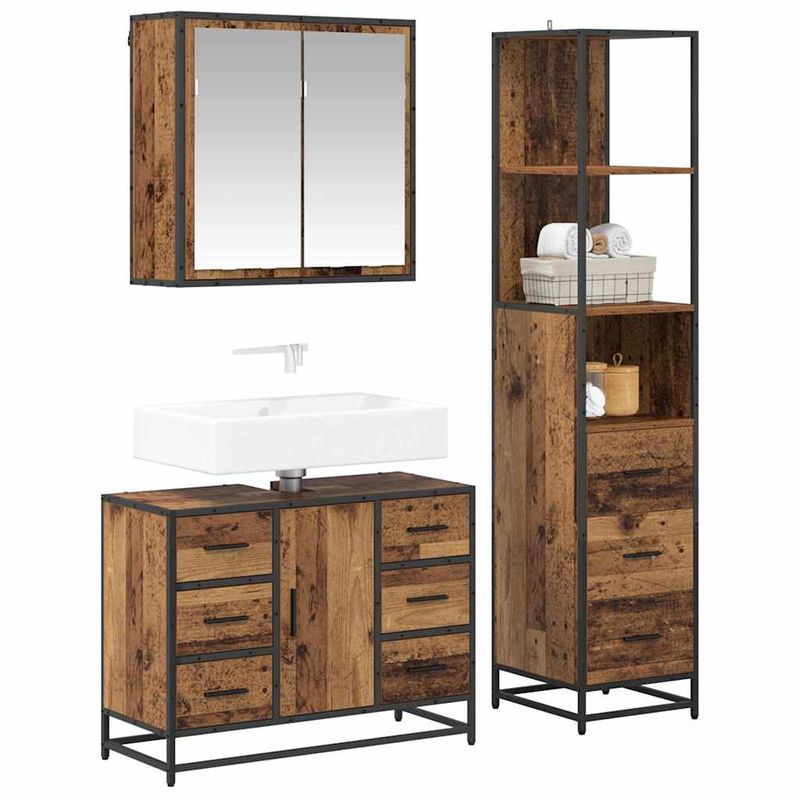 Casa si Gradina - Mobilier - Seturi de mobilier - Seturi baie - Set de mobilier pentru baie 3 pcs Lemn vechi 80 x 33 x 60 cm - Infinity.ro