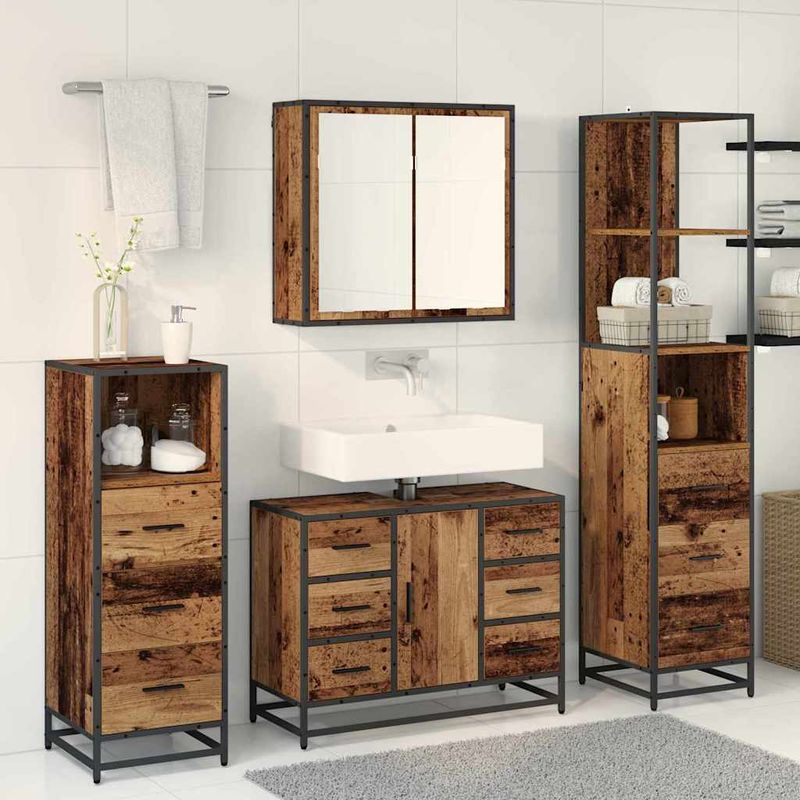 Casa si Gradina - Mobilier - Seturi de mobilier - Seturi baie - Set de mobilier pentru baie 3 pcs Lemn vechi 80 x 33 x 60 cm - Infinity.ro
