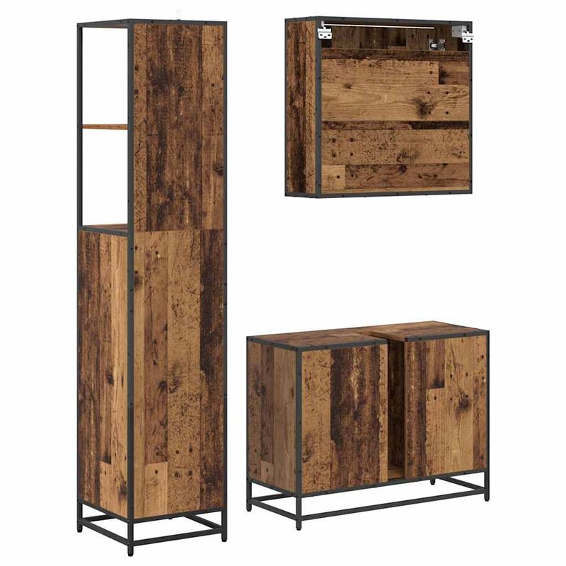 Casa si Gradina - Mobilier - Seturi de mobilier - Seturi baie - Set de mobilier pentru baie 3 pcs Lemn vechi 80 x 33 x 60 cm - Infinity.ro