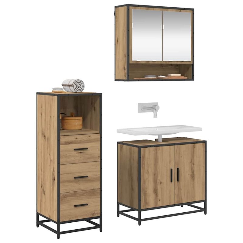 Casa si Gradina - Mobilier - Seturi de mobilier - Seturi baie - Set de mobilier pentru baie cu sertar 3 pcs stejar artizanal - Infinity.ro