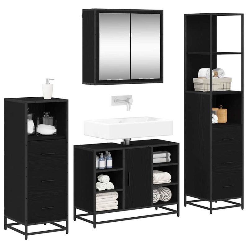 Casa si Gradina - Mobilier - Seturi de mobilier - Seturi baie - Set de mobilier pentru baie 4 pcs Stejar negru 80 x 33 x 60 cm - Infinity.ro
