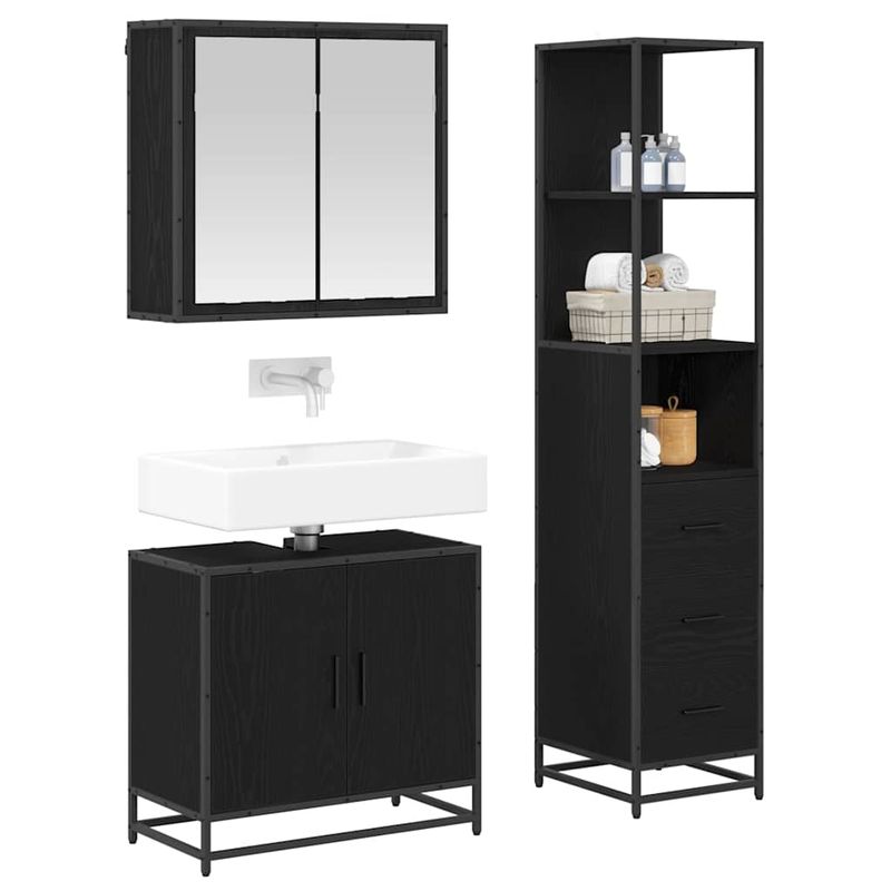 Casa si Gradina - Mobilier - Seturi de mobilier - Seturi baie - Set de mobilier pentru baie 3 pcs Stejar negru 65 x 33 x 60 cm - Infinity.ro