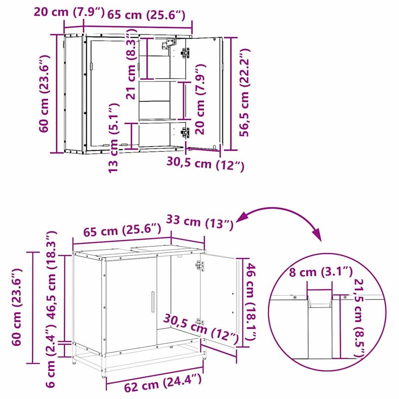 Casa si Gradina - Mobilier - Seturi de mobilier - Seturi baie - Set de mobilier pentru baie 3 pcs Stejar negru 65 x 33 x 60 cm - Infinity.ro