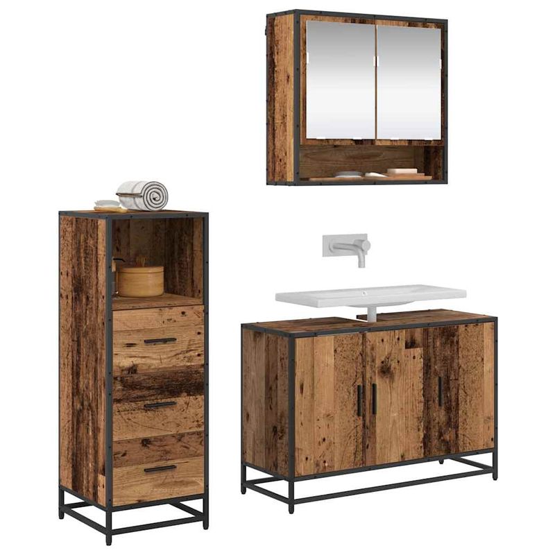 Casa si Gradina - Mobilier - Seturi de mobilier - Seturi baie - Set de mobilier pentru baie 3 pcs Lemn vechi 90 x 33 x 60 cm - Infinity.ro