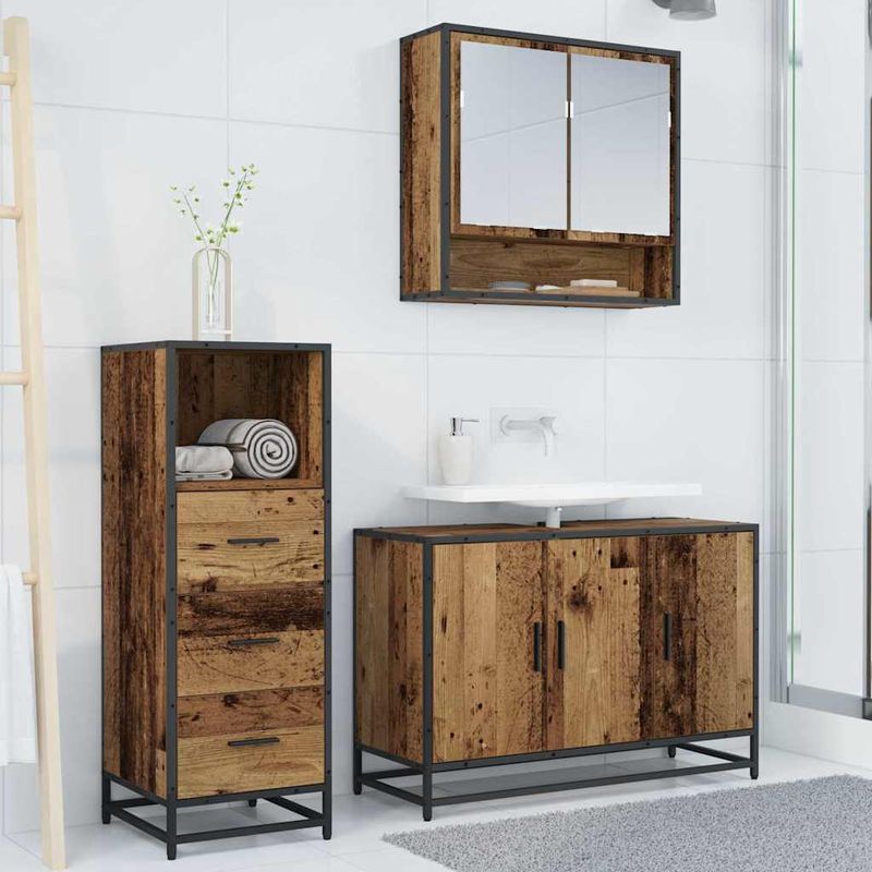 Casa si Gradina - Mobilier - Seturi de mobilier - Seturi baie - Set de mobilier pentru baie 3 pcs Lemn vechi 90 x 33 x 60 cm - Infinity.ro
