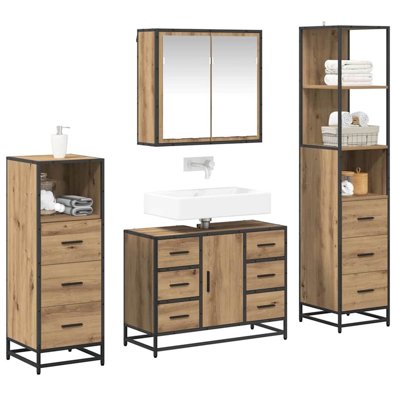 Casa si Gradina - Mobilier - Seturi de mobilier - Seturi baie - Set de mobilier pentru baie cu sertar 4 pcs stejar artizanal - Infinity.ro