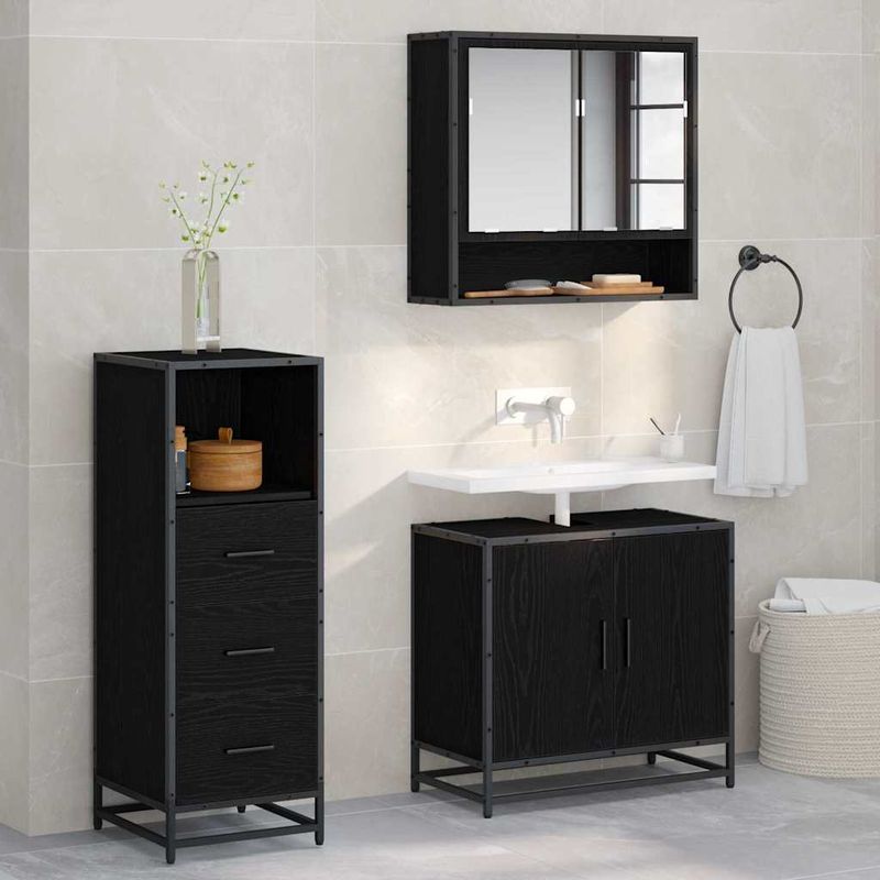Casa si Gradina - Mobilier - Seturi de mobilier - Seturi baie - Set de mobilier pentru baie 3 pcs Stejar negru 65 x 33 x 60 cm - Infinity.ro