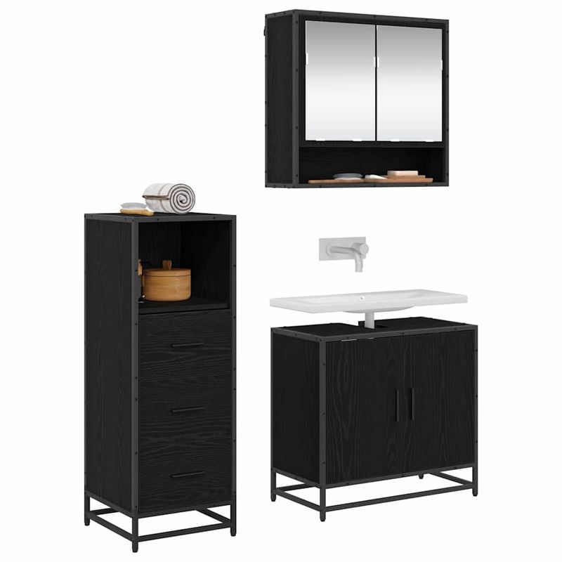 Casa si Gradina - Mobilier - Seturi de mobilier - Seturi baie - Set de mobilier pentru baie 3 pcs Stejar negru 65 x 33 x 60 cm - Infinity.ro