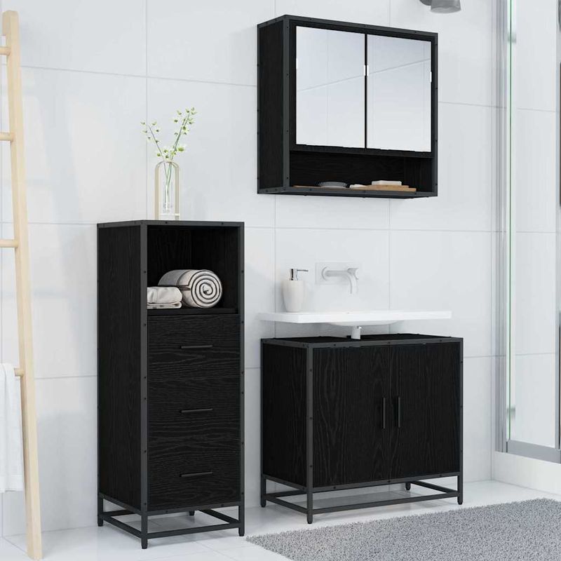 Casa si Gradina - Mobilier - Seturi de mobilier - Seturi baie - Set de mobilier pentru baie 3 pcs Stejar negru 65 x 33 x 60 cm - Infinity.ro