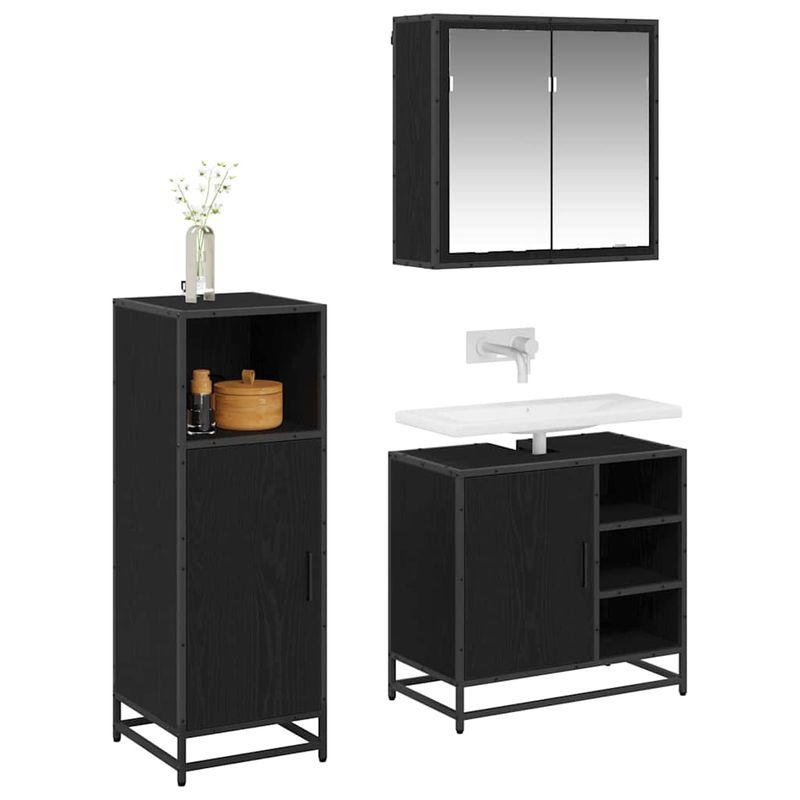 Casa si Gradina - Mobilier - Seturi de mobilier - Seturi baie - Set de mobilier pentru baie 3 pcs Stejar negru 65 x 33 x 60 cm - Infinity.ro