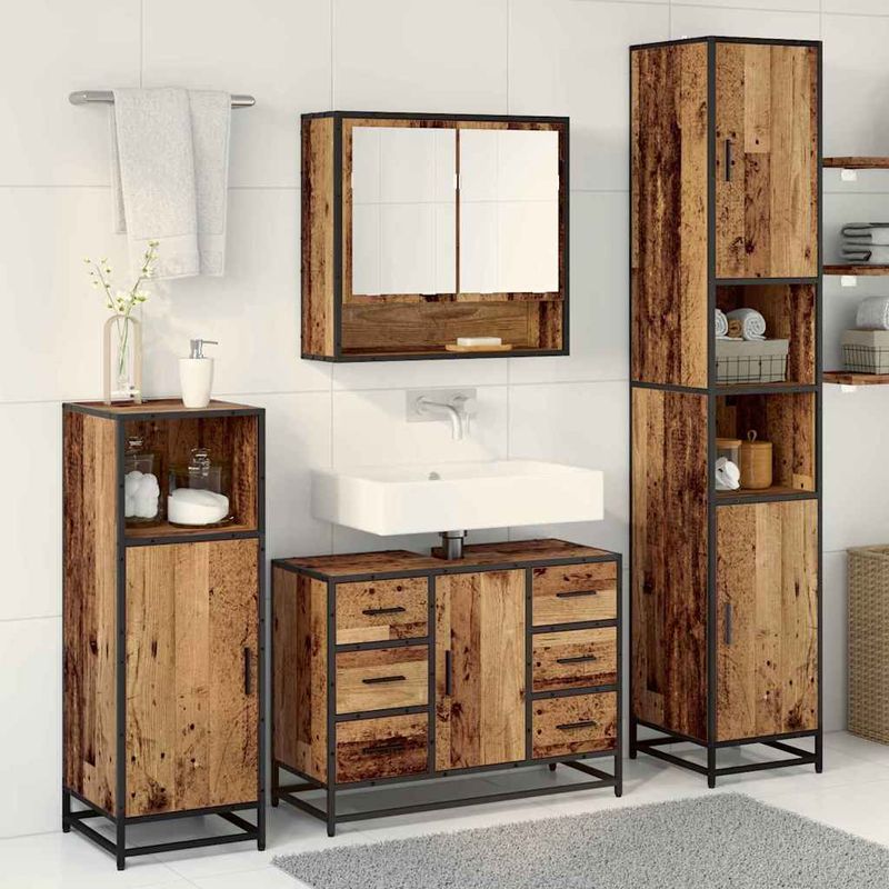 Casa si Gradina - Mobilier - Seturi de mobilier - Seturi baie - Set de mobilier pentru baie cu sertar cu raft 3 pcs Lemn vechi - Infinity.ro