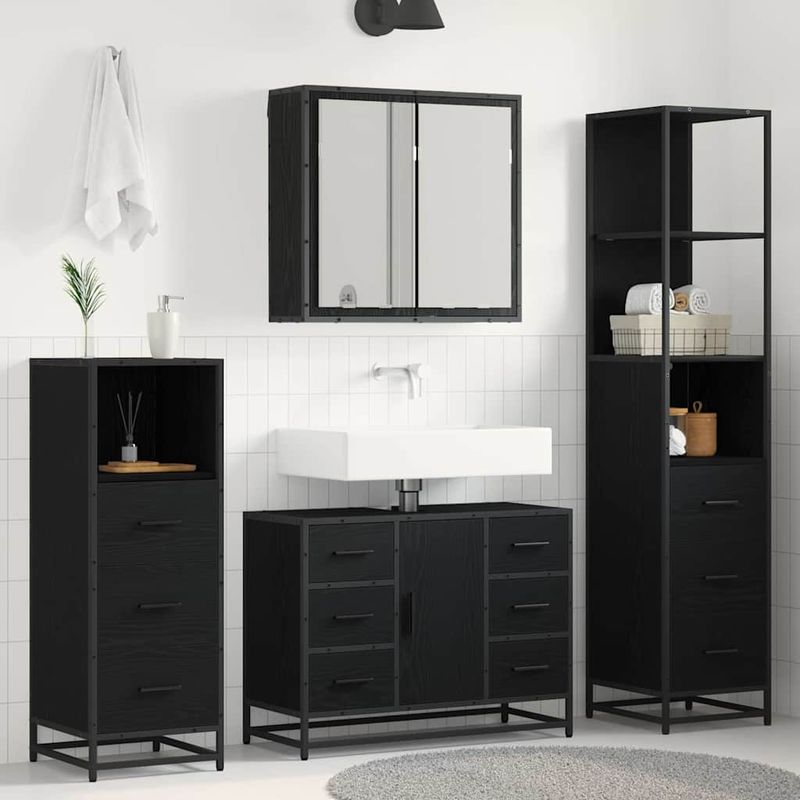 Casa si Gradina - Mobilier - Seturi de mobilier - Seturi baie - Set de mobilier pentru baie 3 pcs Stejar negru 80 x 33 x 60 cm - Infinity.ro
