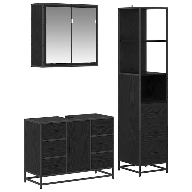 Casa si Gradina - Mobilier - Seturi de mobilier - Seturi baie - Set de mobilier pentru baie 3 pcs Stejar negru 80 x 33 x 60 cm - Infinity.ro