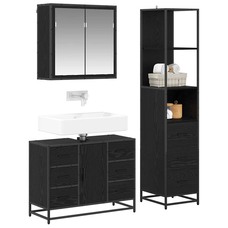 Casa si Gradina - Mobilier - Seturi de mobilier - Seturi baie - Set de mobilier pentru baie 3 pcs Stejar negru 80 x 33 x 60 cm - Infinity.ro