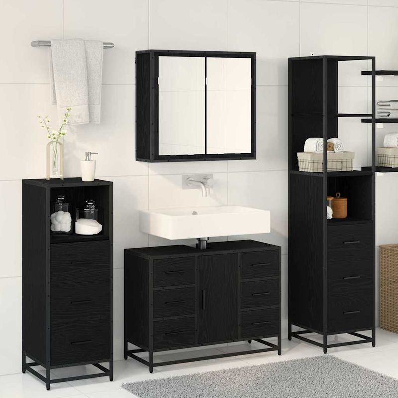 Casa si Gradina - Mobilier - Seturi de mobilier - Seturi baie - Set de mobilier pentru baie 3 pcs Stejar negru 80 x 33 x 60 cm - Infinity.ro