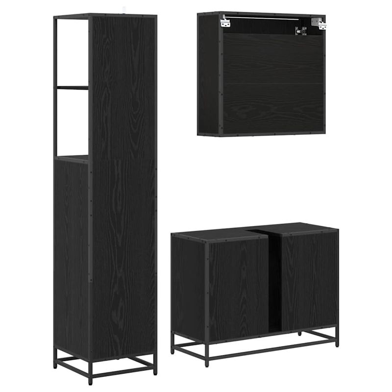 Casa si Gradina - Mobilier - Seturi de mobilier - Seturi baie - Set de mobilier pentru baie 3 pcs Stejar negru 80 x 33 x 60 cm - Infinity.ro