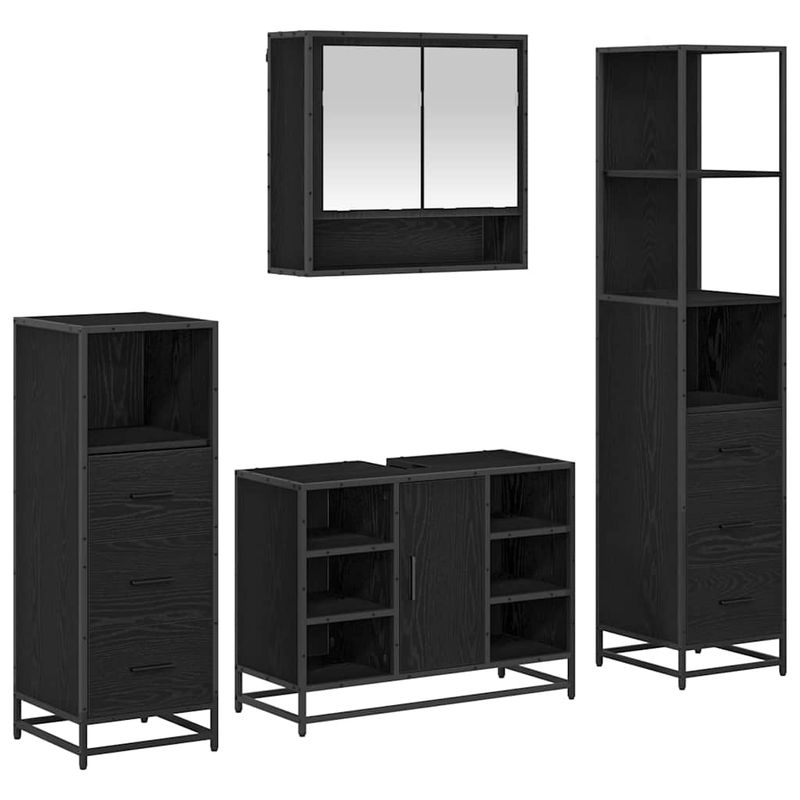 Casa si Gradina - Mobilier - Seturi de mobilier - Seturi baie - Set de mobilier pentru baie 4 pcs Stejar negru 80 x 33 x 60 cm - Infinity.ro