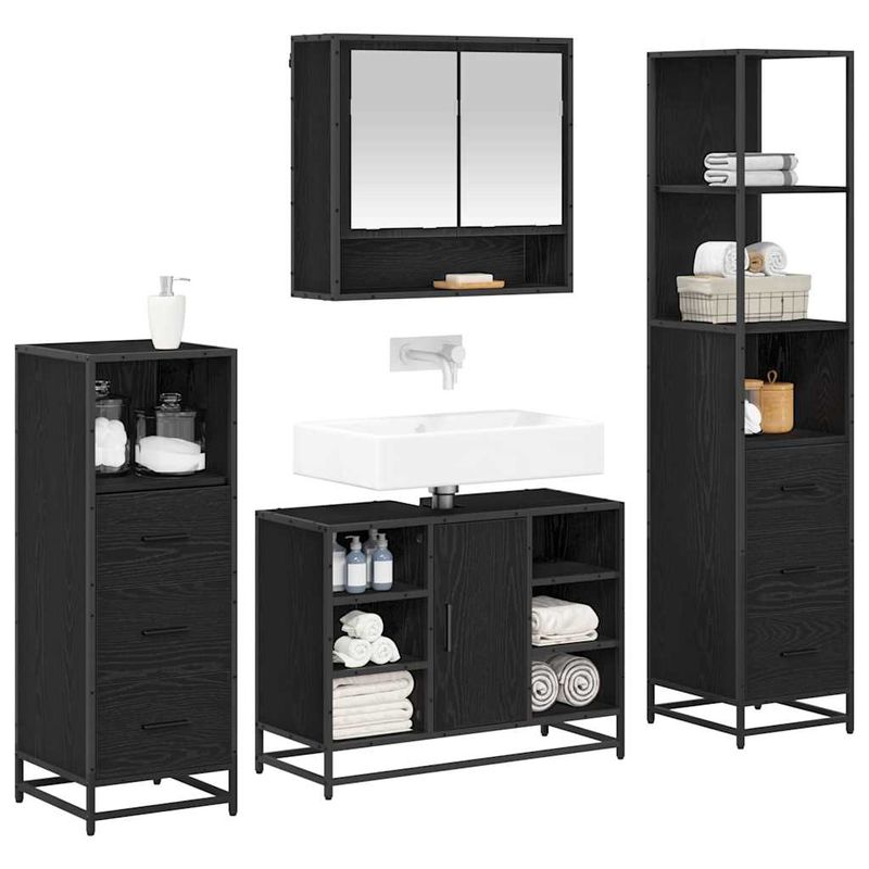 Casa si Gradina - Mobilier - Seturi de mobilier - Seturi baie - Set de mobilier pentru baie 4 pcs Stejar negru 80 x 33 x 60 cm - Infinity.ro