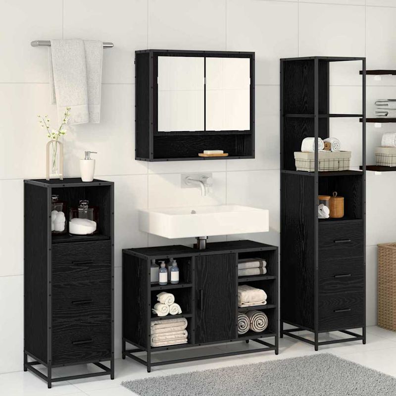 Casa si Gradina - Mobilier - Seturi de mobilier - Seturi baie - Set de mobilier pentru baie 4 pcs Stejar negru 80 x 33 x 60 cm - Infinity.ro