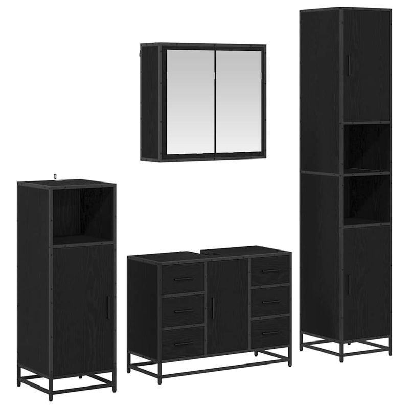 Casa si Gradina - Mobilier - Seturi de mobilier - Seturi baie - Set de mobilier pentru baie 4 pcs Stejar negru 80 x 33 x 60 cm - Infinity.ro