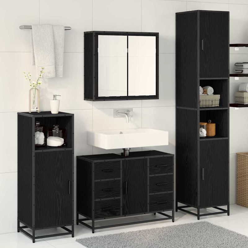 Casa si Gradina - Mobilier - Seturi de mobilier - Seturi baie - Set de mobilier pentru baie 4 pcs Stejar negru 80 x 33 x 60 cm - Infinity.ro