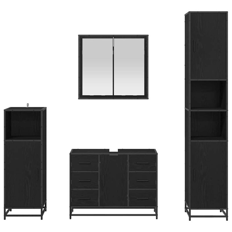 Casa si Gradina - Mobilier - Seturi de mobilier - Seturi baie - Set de mobilier pentru baie 4 pcs Stejar negru 80 x 33 x 60 cm - Infinity.ro