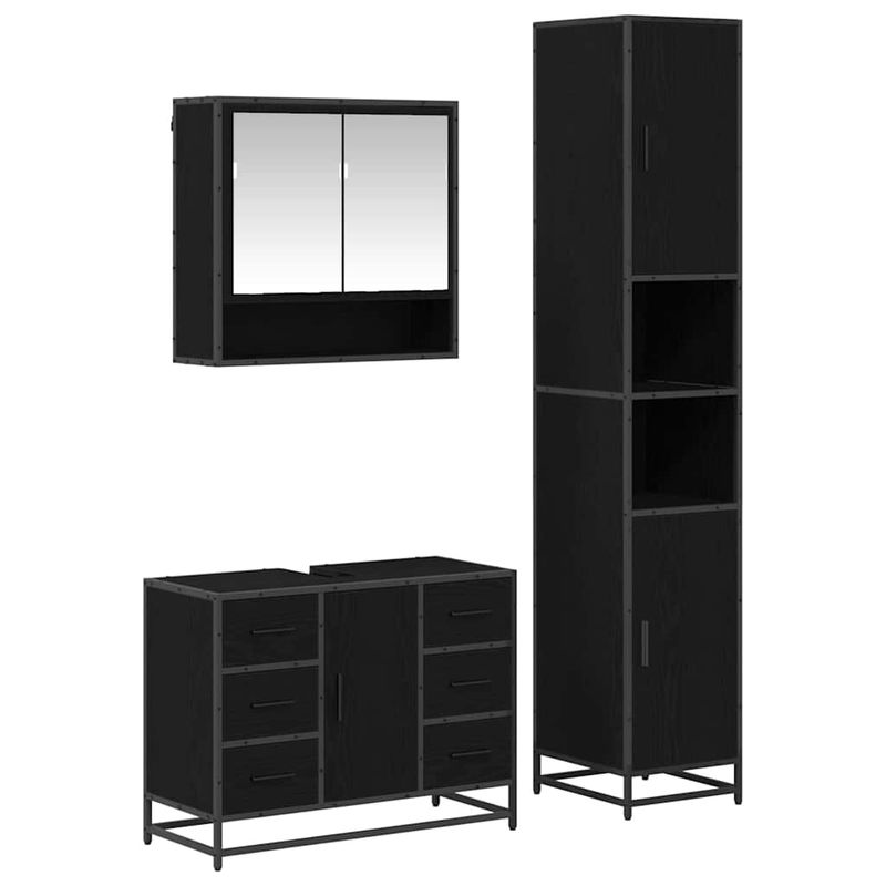 Casa si Gradina - Mobilier - Seturi de mobilier - Seturi baie - Set de mobilier pentru baie cu sertar cu usa 3 pcs Stejar negru - Infinity.ro