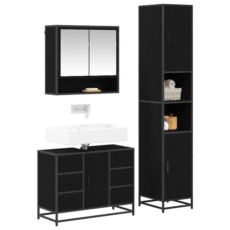 Casa si Gradina - Mobilier - Seturi de mobilier - Seturi baie - Set de mobilier pentru baie cu sertar cu usa 3 pcs Stejar negru - Infinity.ro