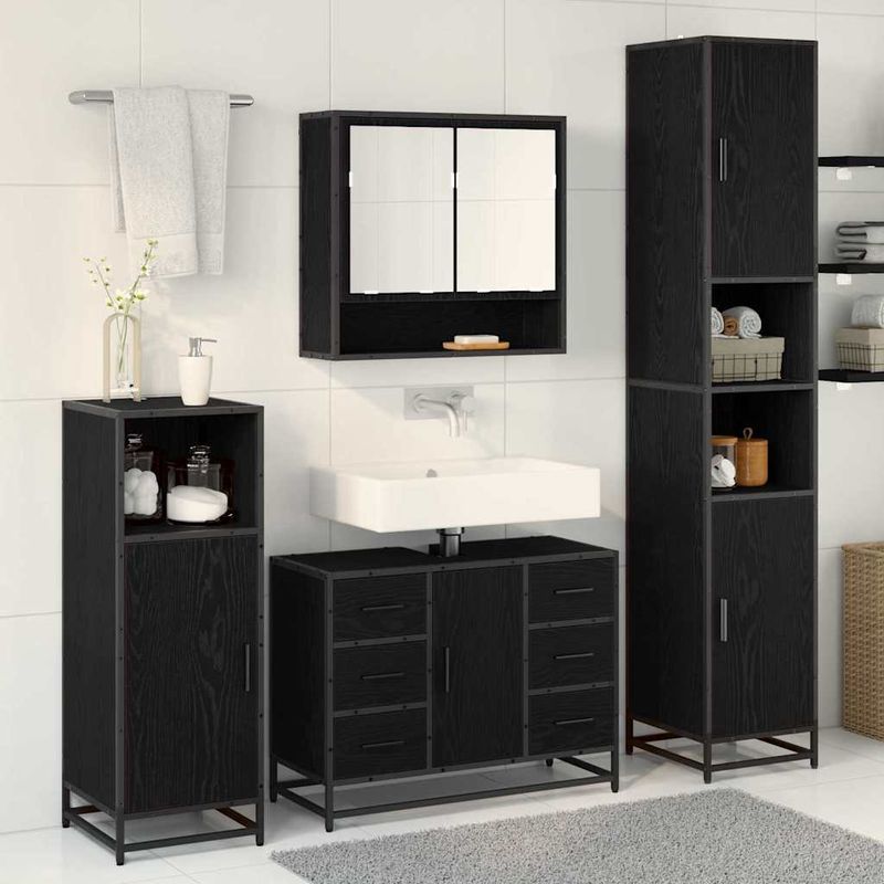 Casa si Gradina - Mobilier - Seturi de mobilier - Seturi baie - Set de mobilier pentru baie cu sertar cu usa 3 pcs Stejar negru - Infinity.ro